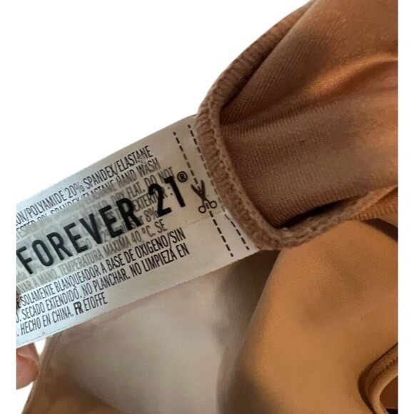 Tan Forever 21 One-Piece Swimsuit With Plunge Neckline & Crisscross Back Straps - Picture 3 of 4